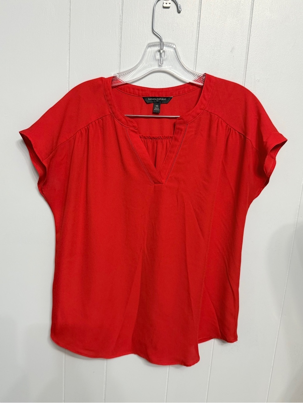 #19)  Banana Republic Red Cap Sleeve V-Neck Blouse
